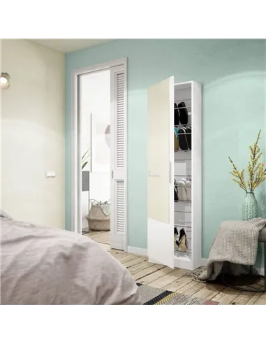 Giovanni Artic White Tall Shoe Cabinet 1 Mirrored Door 14-16 Pairs, 3228