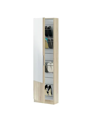 Giovanni Oak Effect Tall Shoe Cabinet 1 Mirrored Door 14-16 Pairs, 3237