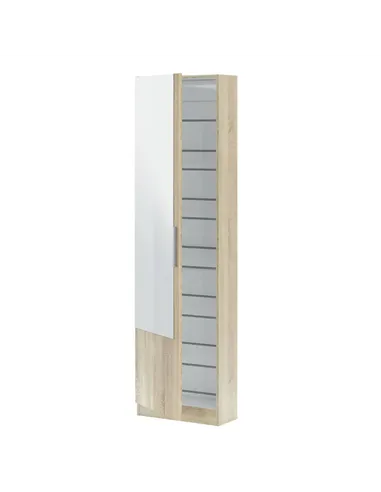 Giovanni Oak Effect Tall Shoe Cabinet 1 Mirrored Door 14-16 Pairs, 3237