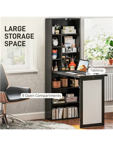 HOMCOM Three-Part Work Desk, with Storage and Writing Board - Black