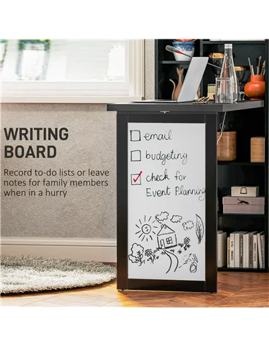 HOMCOM Three-Part Work Desk, with Storage and Writing Board - Black