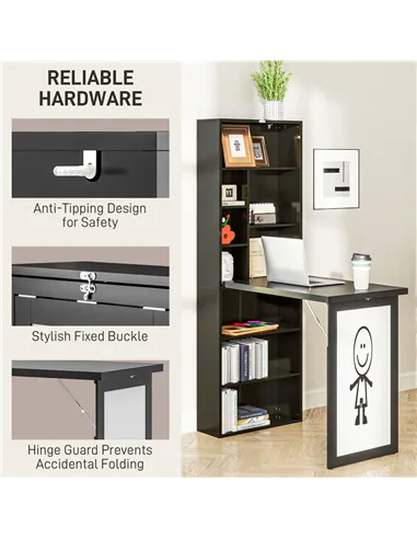 HOMCOM Three-Part Work Desk, with Storage and Writing Board - Black