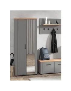 Havertz Grey And Artisan Oak Slim Narrow Mirrored Wardrobe, 3265 2