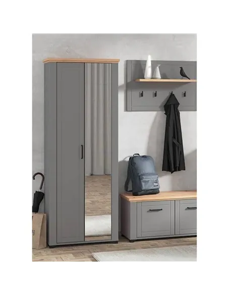 Havertz Grey And Artisan Oak Slim Narrow Mirrored Wardrobe, 3265