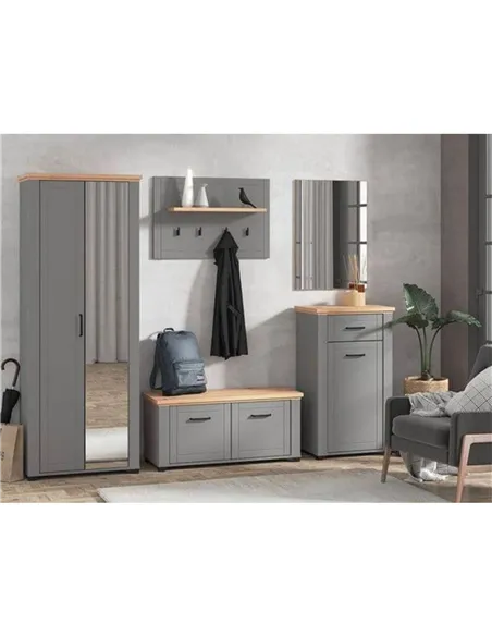 Havertz Grey And Artisan Oak Slim Narrow Mirrored Wardrobe, 3265