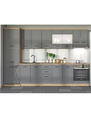 Hudson Grey And Oak Effect Tall 60cm 3 Door Kitchen Larder Unit Pantry Cupboard, 3271