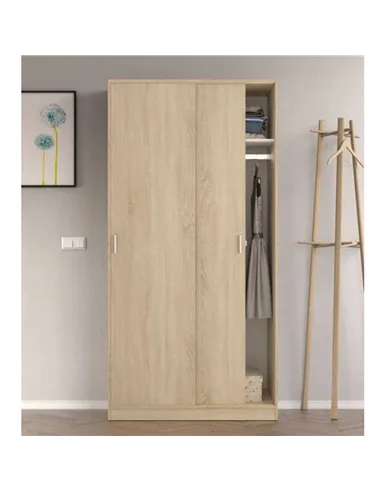 Hansen Canadian Oak Effect Small Narrow Sliding 2 Door Wardrobe, 3211