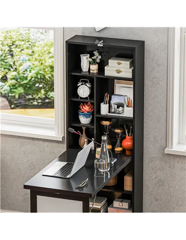 HOMCOM Three-Part Work Desk, with Storage and Writing Board - Black