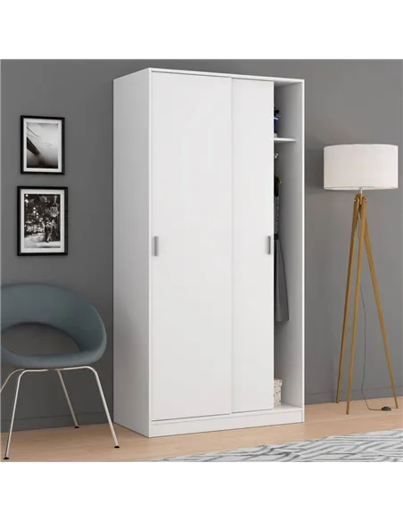 Hansen White Small Narrow Sliding 2 Door Wardrobe, 3207