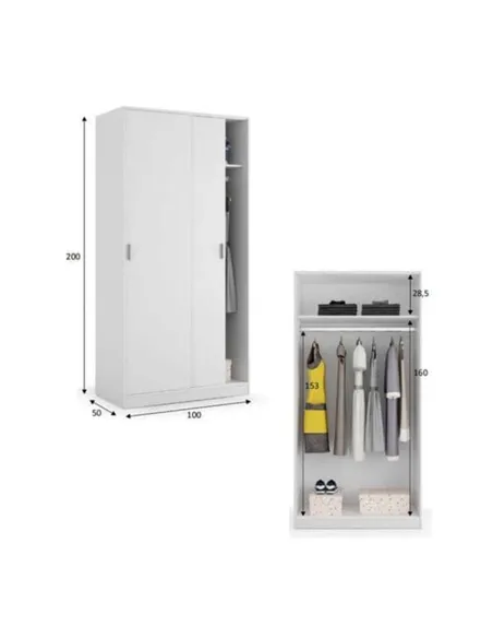Hansen White Small Narrow Sliding 2 Door Wardrobe, 3207