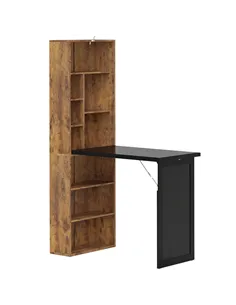 HOMCOM Folding Desk with Blackboard Multi-function Computer Office Workstation Side Shelf for Home Office, Rustic Brown