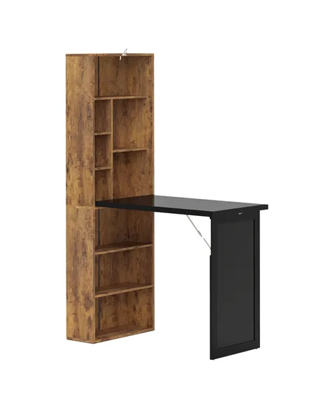 HOMCOM Folding Desk with Blackboard Multi-function Computer Office Workstation Side Shelf for Home Office, Rustic Brown