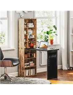 HOMCOM Folding Desk with Blackboard Multi-function Computer Office Workstation Side Shelf for Home Office, Rustic Brown 2
