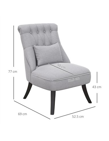 HOMCOM Fabric Single Sofa, Tub Chair, Upholstered Bedroom Chair with Pillow, Solid Wood Leg for Home, Living Room, Dining Room, 