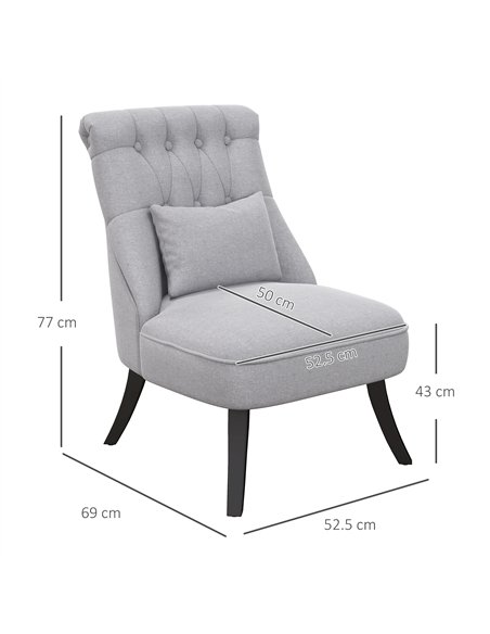 HOMCOM Fabric Single Sofa, Tub Chair, Upholstered Bedroom Chair with Pillow, Solid Wood Leg for Home, Living Room, Dining Room, 
