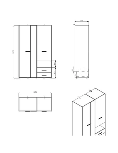 Limone White 3 Door Wardrobe, 3041