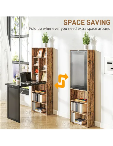 HOMCOM Folding Desk with Blackboard Multi-function Computer Office Workstation Side Shelf for Home Office, Rustic Brown