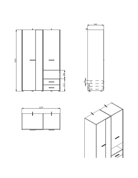 Limone Grey Oak 3 Door Wardrobe, 3042