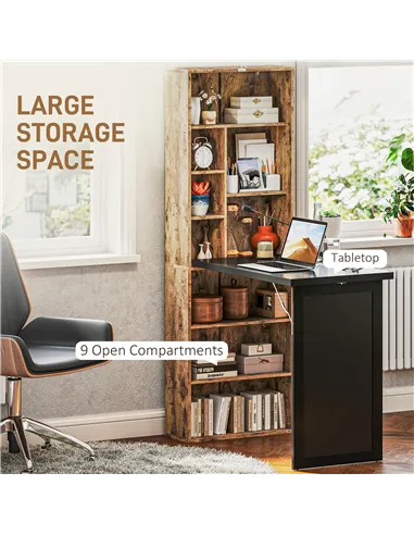 HOMCOM Folding Desk with Blackboard Multi-function Computer Office Workstation Side Shelf for Home Office, Rustic Brown