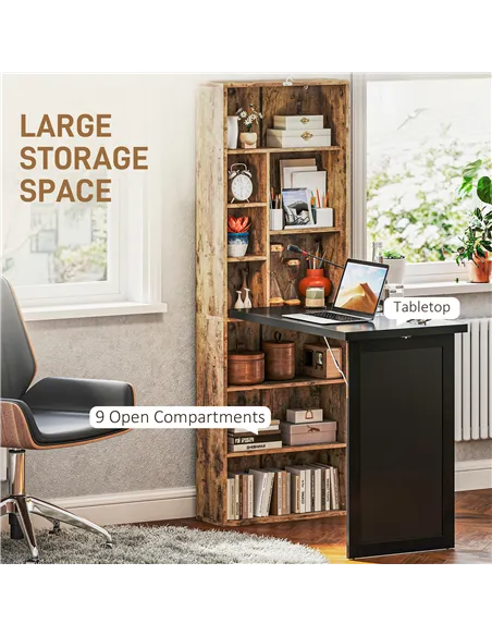 HOMCOM Folding Desk with Blackboard Multi-function Computer Office Workstation Side Shelf for Home Office, Rustic Brown