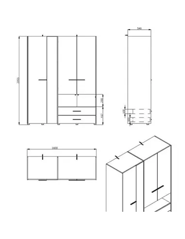 Limone Grey Oak 4 Door Wardrobe, 3044