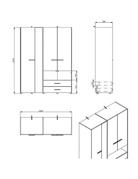 Limone Grey Oak 4 Door Wardrobe, 3044