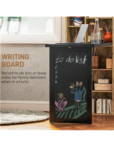 HOMCOM Folding Desk with Blackboard Multi-function Computer Office Workstation Side Shelf for Home Office, Rustic Brown