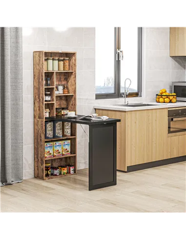 HOMCOM Folding Desk with Blackboard Multi-function Computer Office Workstation Side Shelf for Home Office, Rustic Brown