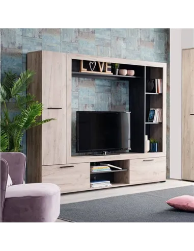 Lucerne Grey Oak Effect And Black Entertaiment Unit Wall TV Cabinet, 3425