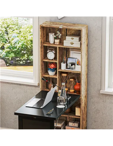 HOMCOM Folding Desk with Blackboard Multi-function Computer Office Workstation Side Shelf for Home Office, Rustic Brown