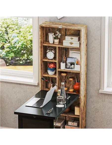 HOMCOM Folding Desk with Blackboard Multi-function Computer Office Workstation Side Shelf for Home Office, Rustic Brown