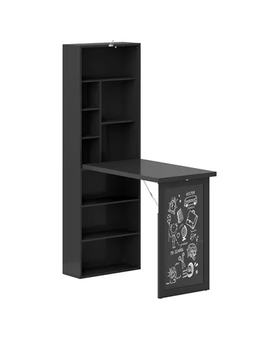 HOMCOM Three-Part Work Desk, with Storage and Chalkboard - Black