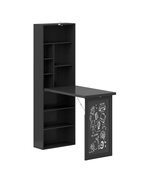 HOMCOM Three-Part Work Desk, with Storage and Chalkboard - Black