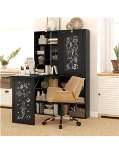 HOMCOM Three-Part Work Desk, with Storage and Chalkboard - Black 2