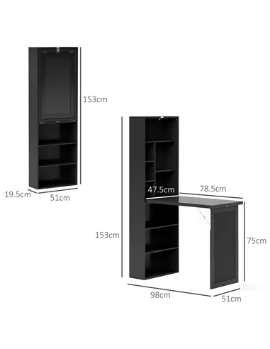 HOMCOM Three-Part Work Desk, with Storage and Chalkboard - Black