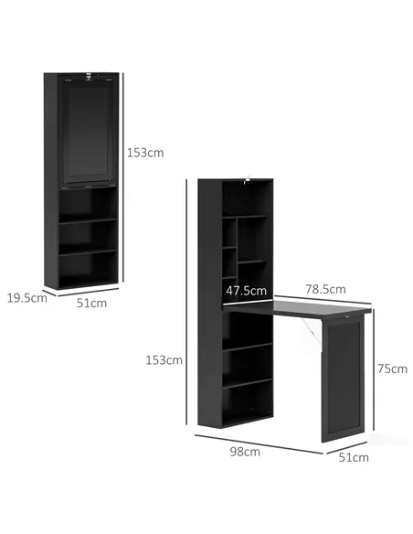 HOMCOM Three-Part Work Desk, with Storage and Chalkboard - Black