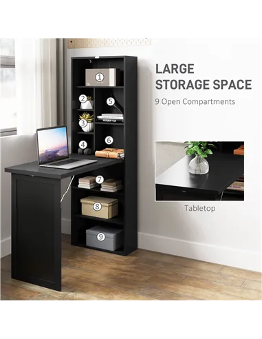 HOMCOM Three-Part Work Desk, with Storage and Chalkboard - Black