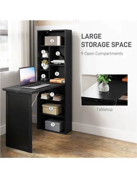 HOMCOM Three-Part Work Desk, with Storage and Chalkboard - Black