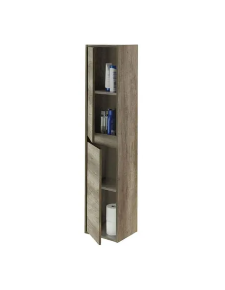 Mario Nordic Oak Effect Tall 2 Door Wall Mounted Floating Bathroom Storage Cupboard, 3259