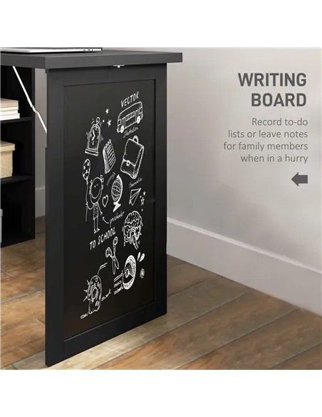 HOMCOM Three-Part Work Desk, with Storage and Chalkboard - Black