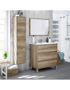 Mario Nordic Oak Effect Tall 2 Door Wall Mounted Floating Bathroom Storage Cupboard, 3259 2