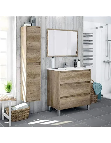 Mario Nordic Oak Effect Tall 2 Door Wall Mounted Floating Bathroom Storage Cupboard, 3259