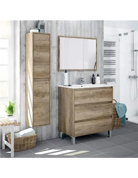 Mario Nordic Oak Effect Tall 2 Door Wall Mounted Floating Bathroom Storage Cupboard, 3259
