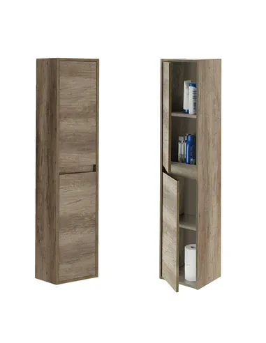 Mario Nordic Oak Effect Tall 2 Door Wall Mounted Floating Bathroom Storage Cupboard, 3259