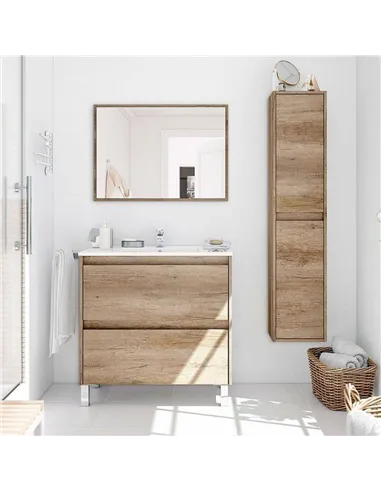 Mario Nordic Oak Effect Tall 2 Door Wall Mounted Floating Bathroom Storage Cupboard, 3259