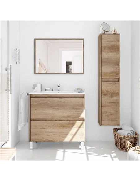 Mario Nordic Oak Effect Tall 2 Door Wall Mounted Floating Bathroom Storage Cupboard, 3259