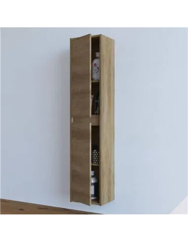 Mario Nordic Oak Effect Tall 2 Door Wall Mounted Floating Bathroom Storage Cupboard, 3259