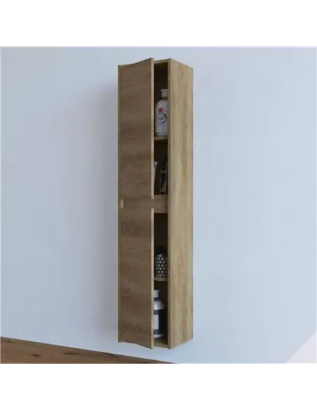 Mario Nordic Oak Effect Tall 2 Door Wall Mounted Floating Bathroom Storage Cupboard, 3259