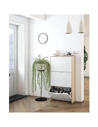 Marvin White And Oak Effect Shoe Cabinet, 3260