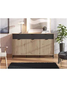 Martinique Artisan Oak Effect Slatted And Black 3 Door Sideboard, 3419 2